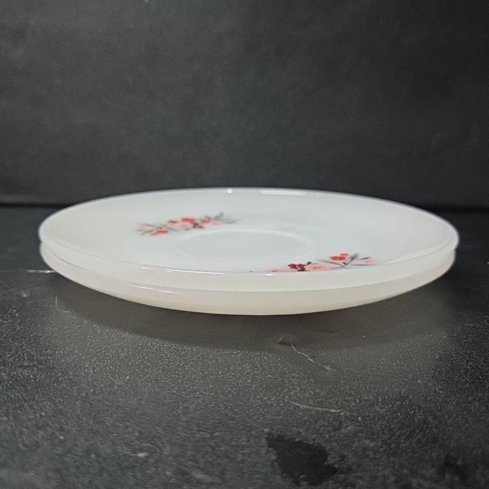 Anchor Hocking Fire King Primrose Saucers, Set of 2, Vintage Floral Milk Glass - Thumbnail 10