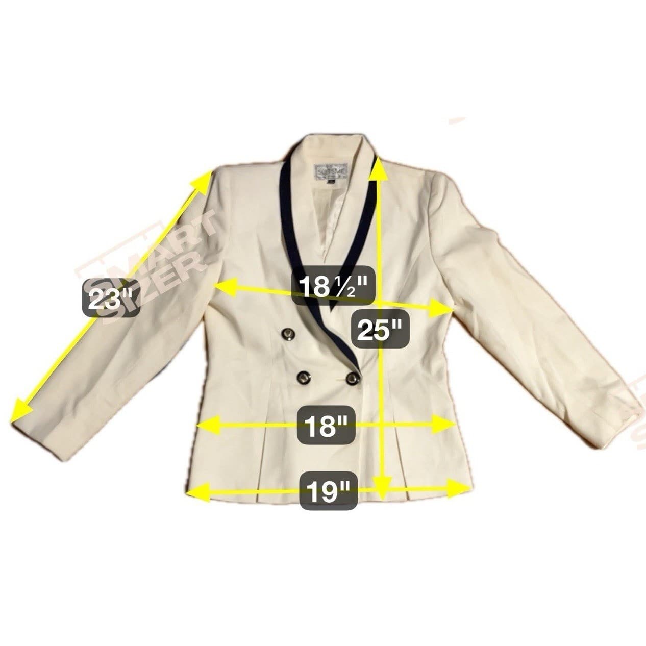 Suitsme Vintage Cream Blazer, Black Contrast Shawl Lapel, Double Breasted Size 6 - Thumbnail 2