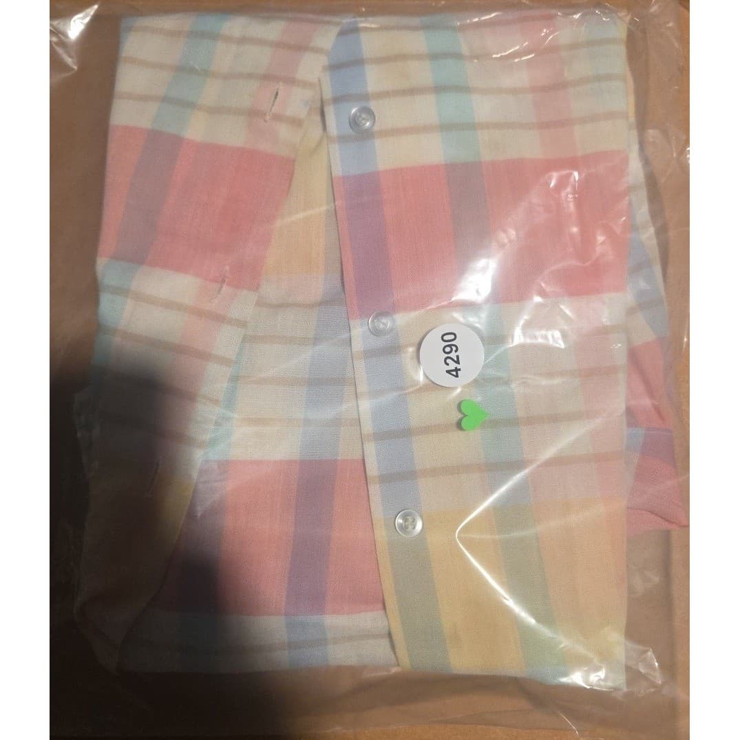 Honors Pastel Plaid 3/4 Sleeve Button Up Shirt Pink Yellow Blue Made in USA - Thumbnail 8
