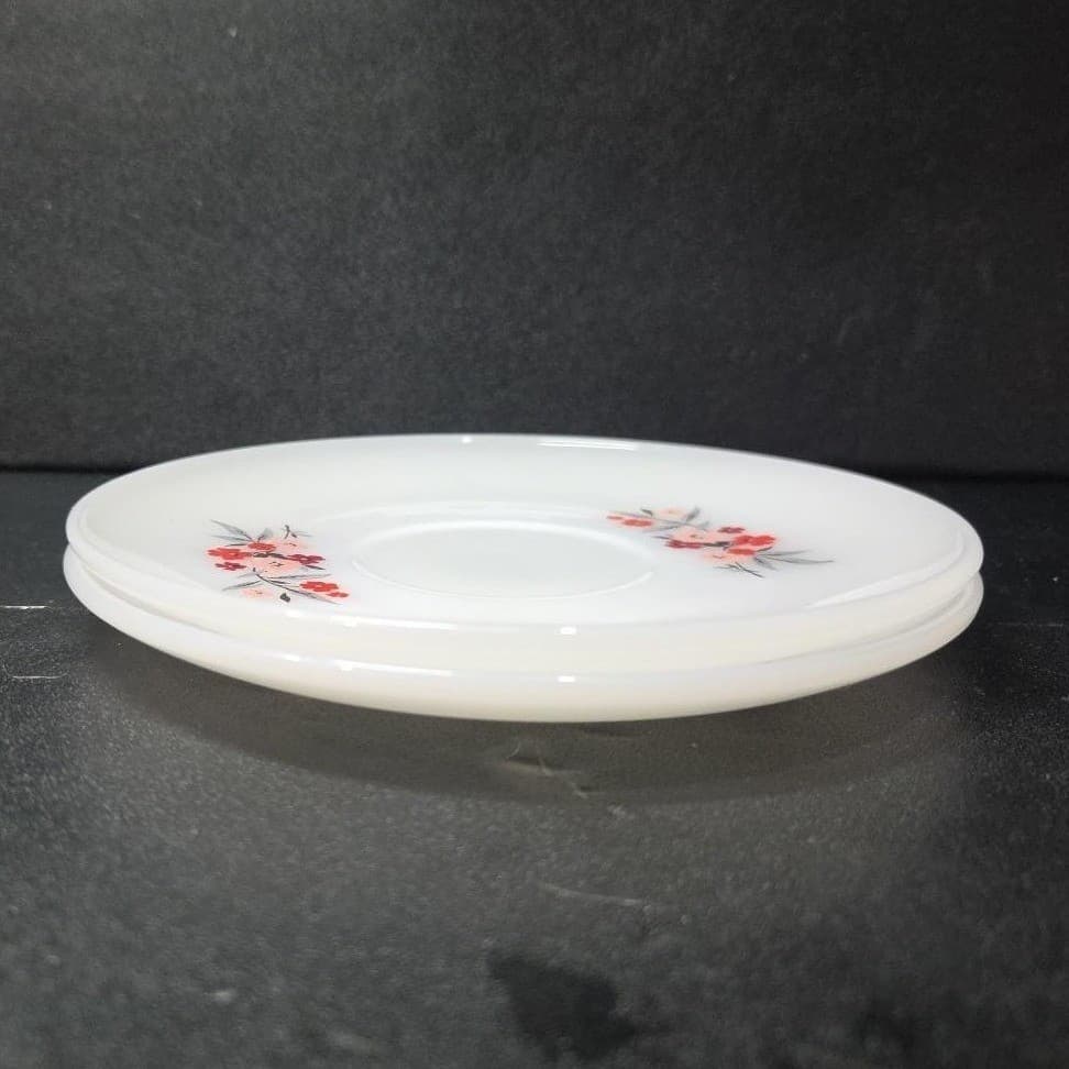 Anchor Hocking Fire King Primrose Saucers, Set of 2, Vintage Floral Milk Glass - Thumbnail 9