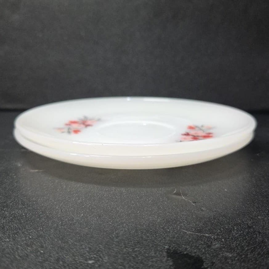 Anchor Hocking Fire King Primrose Saucers, Set of 2, Vintage Floral Milk Glass - Thumbnail 7