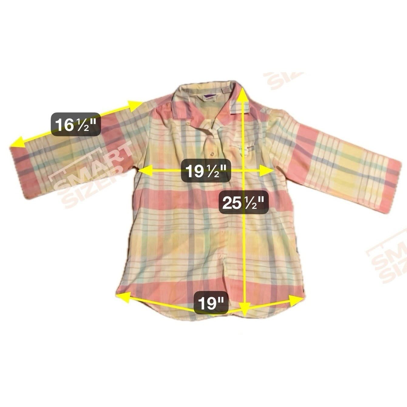 Honors Pastel Plaid 3/4 Sleeve Button Up Shirt Pink Yellow Blue Made in USA - Thumbnail 2