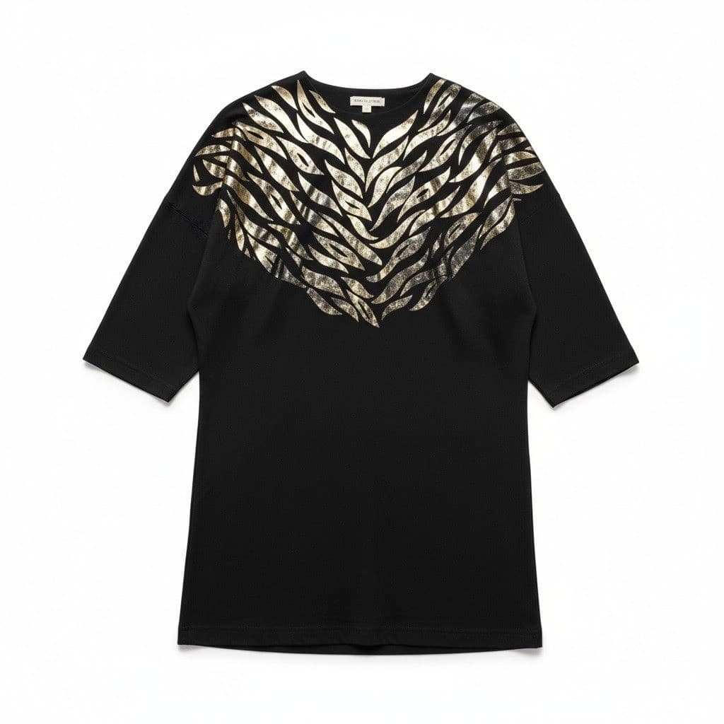 PS Daniel Black Gold Metallic Foil Graphic Tunic Top, Woman's Medium, Vintage