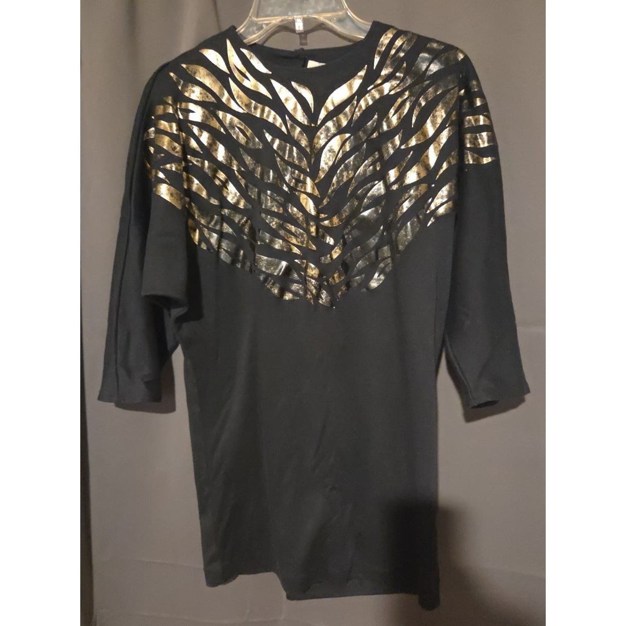 PS Daniel Black Gold Metallic Foil Graphic Tunic Top, Woman's Medium, Vintage - Thumbnail 3