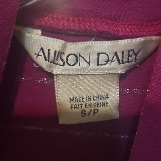 Allison Daley Magenta Pink Striped Mock Neck, Women's Small Metallic Top - Thumbnail 5