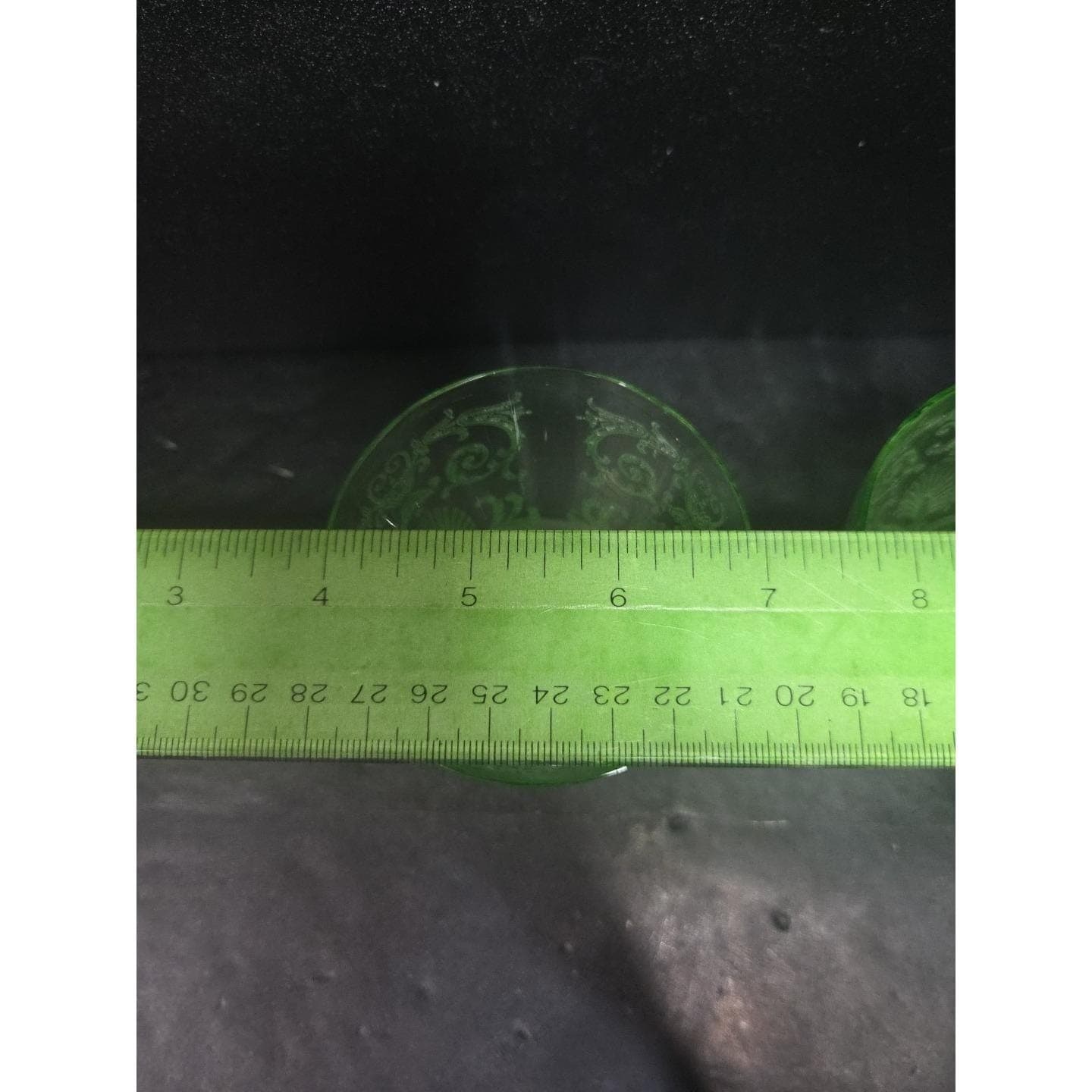 Fostoria Versailles Etched Cocktail Glasses, Set of 2, Vtg Footed Uranium Glass - Thumbnail 5