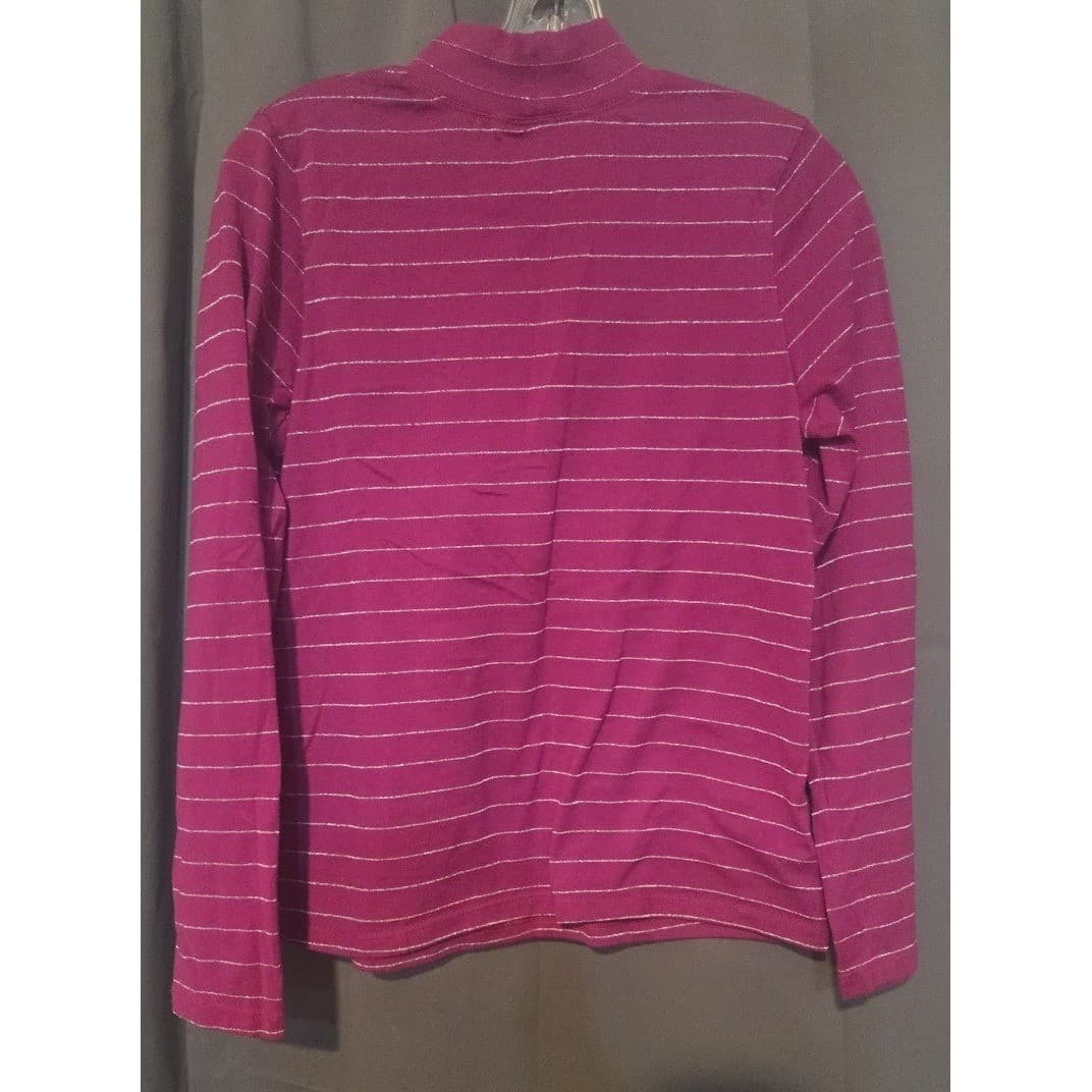 Allison Daley Magenta Pink Striped Mock Neck, Women's Small Metallic Top - Thumbnail 4