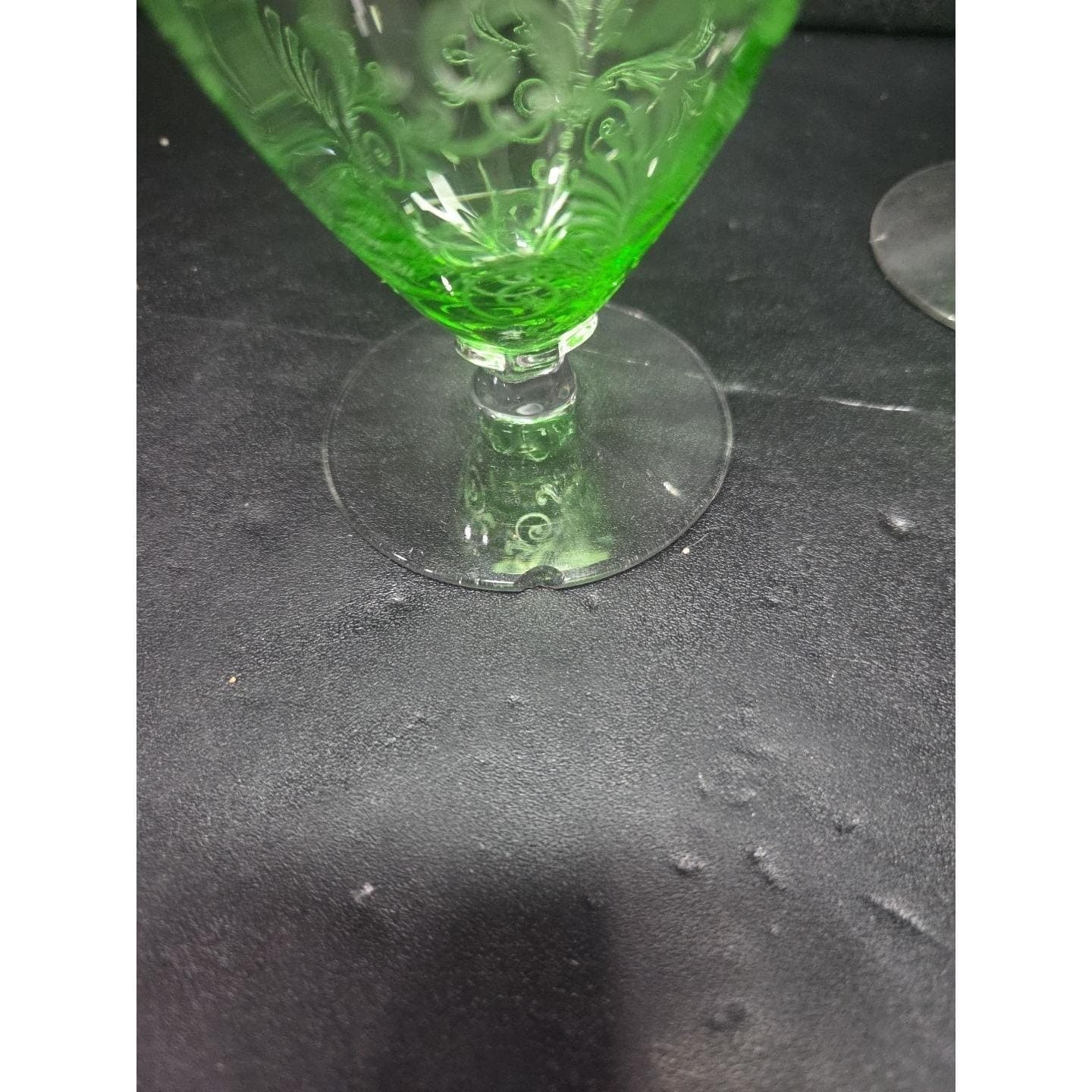 Fostoria Versailles Etched Cocktail Glasses, Set of 2, Vtg Footed Uranium Glass - Thumbnail 6