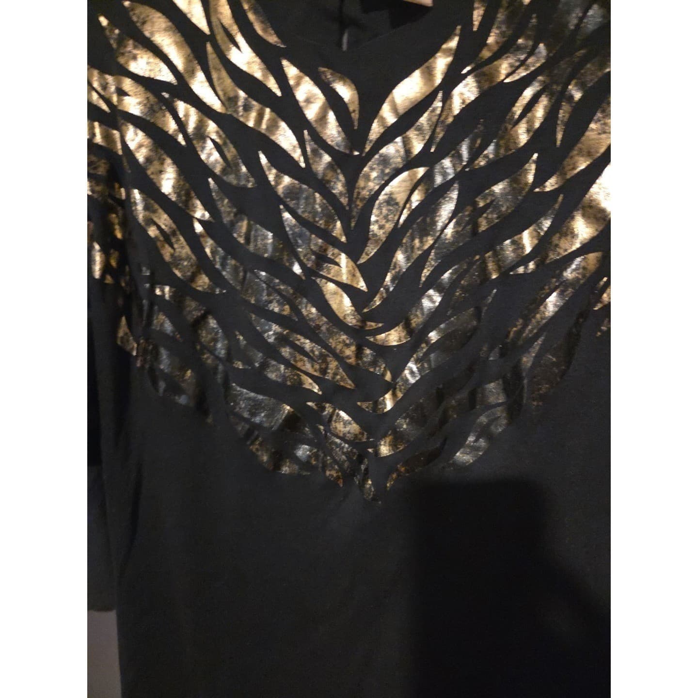 PS Daniel Black Gold Metallic Foil Graphic Tunic Top, Woman's Medium, Vintage - Thumbnail 7