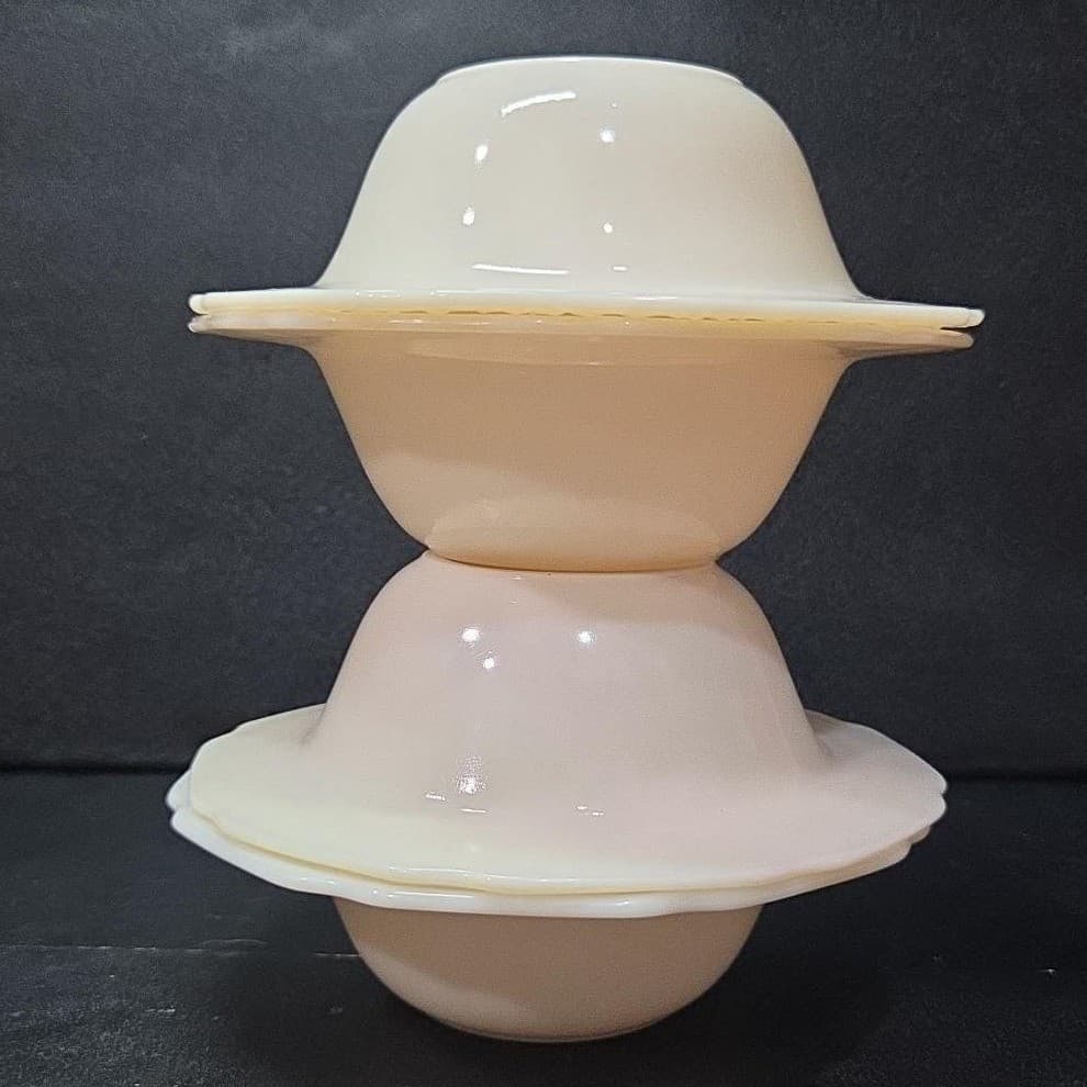 Indiana Glass Orange Blossom Dessert Bowls, Set of 4, Vtg Off White Tableware - Thumbnail 8