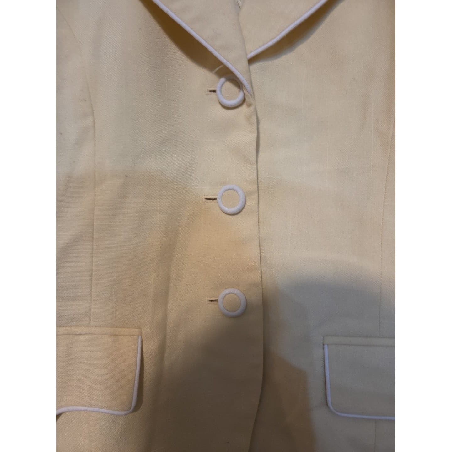 Valentino Giovanni Vintage Pastel Yellow Blazer, White Contrast Piping, 3-Button - Thumbnail 6