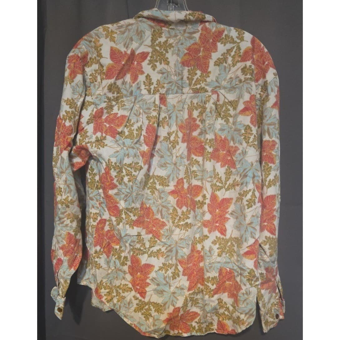 Dockers Orange Green Leaf Print Button Down, Woman's Small Shirt, Long Sleeve - Thumbnail 4
