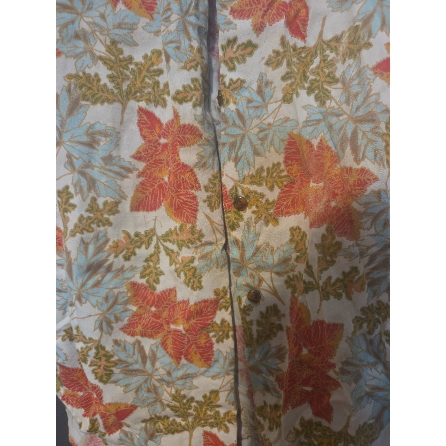 Dockers Orange Green Leaf Print Button Down, Woman's Small Shirt, Long Sleeve - Thumbnail 6