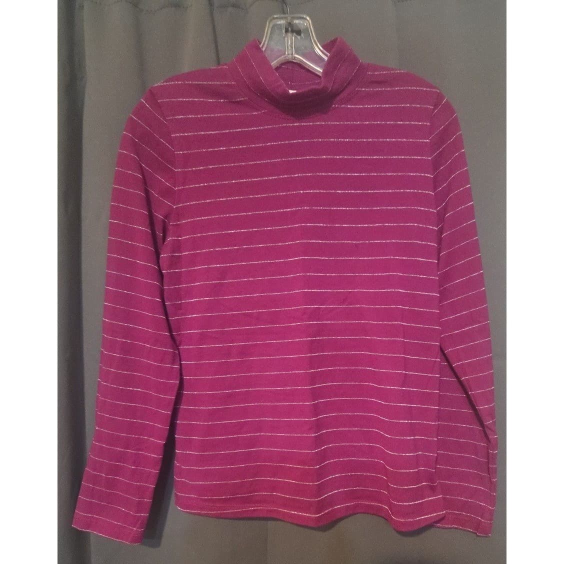 Allison Daley Magenta Pink Striped Mock Neck, Women's Small Metallic Top - Thumbnail 3