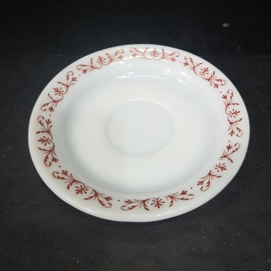Anchor Hocking Milk Glass Teacup Saucer #947, Copper Filigree Plate, Tableware - Thumbnail 2