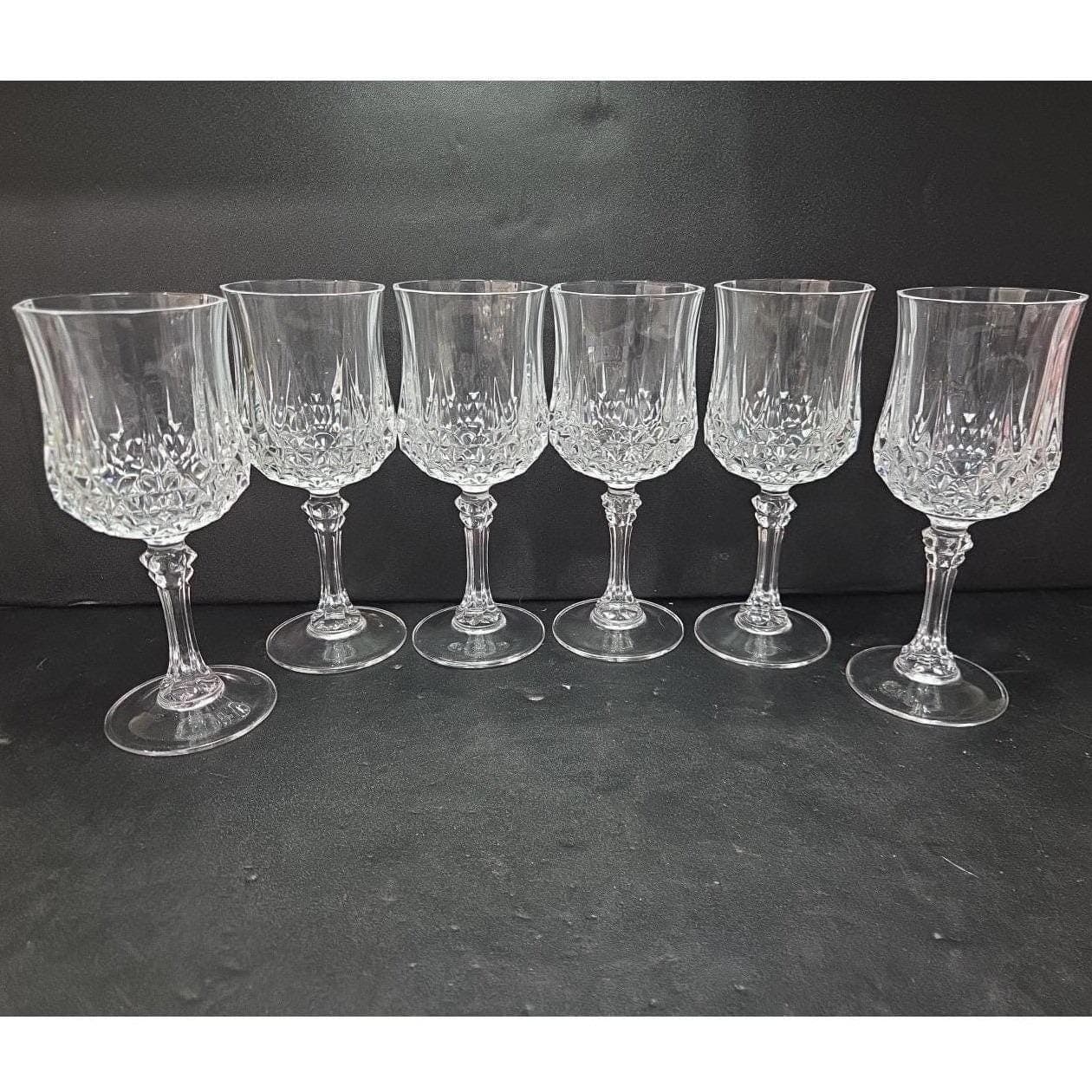 Cristal D'Arques Longchamp Water Goblets, Set of 6, Vintage Wine Glasses - Thumbnail 10