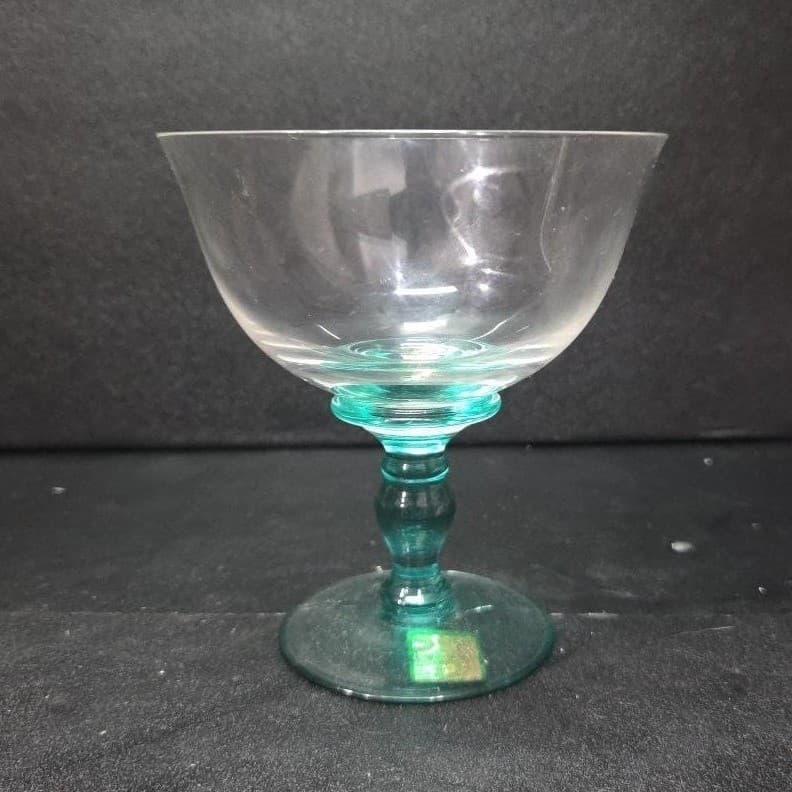 Marquis Waterford Bermuda Green Champagne Coupe, Vintage Cut Crystal Stemware - Thumbnail 2