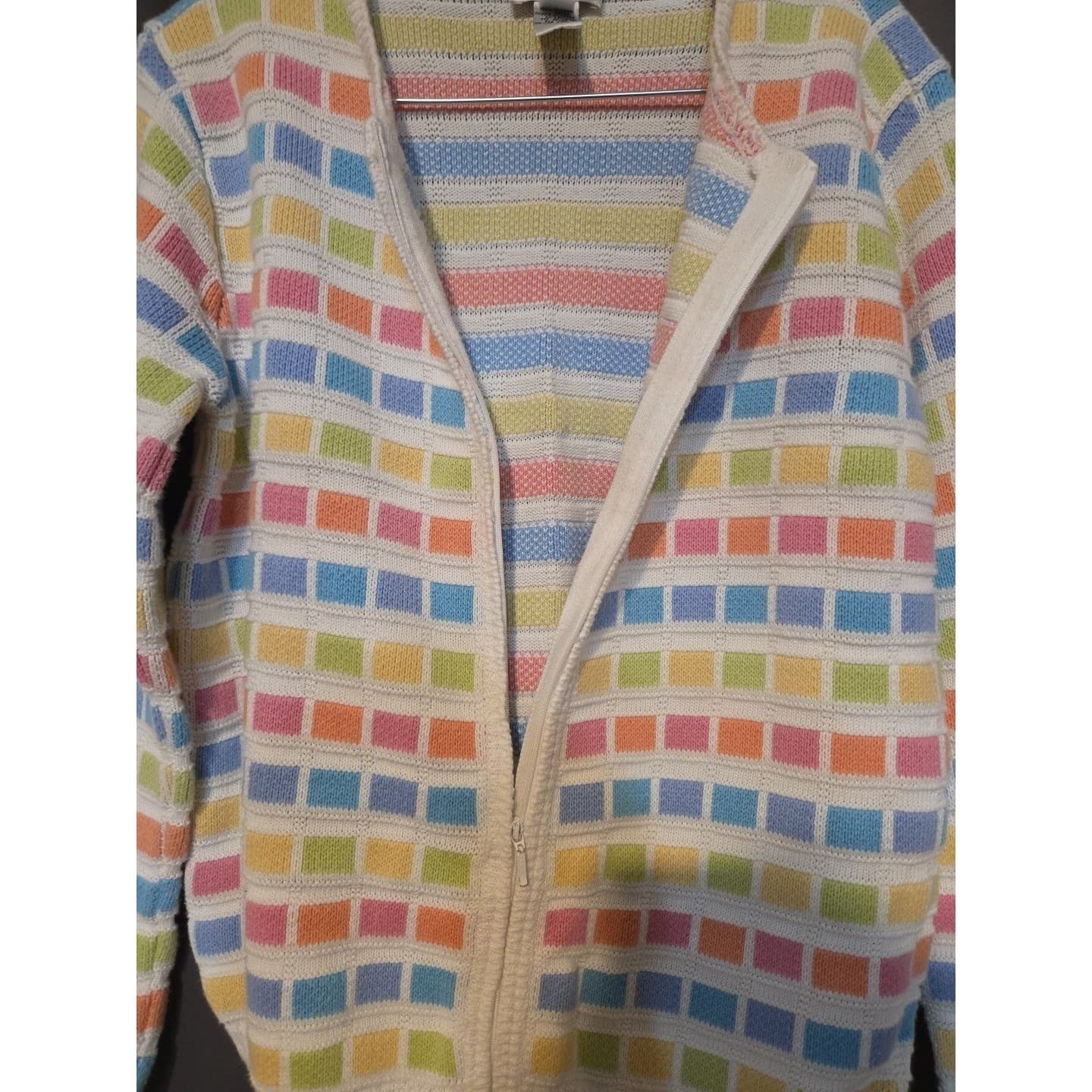 Talbots Pastel Multi Color Geometric Block Zip Up, Woman's Small Cotton Cardigan - Thumbnail 8