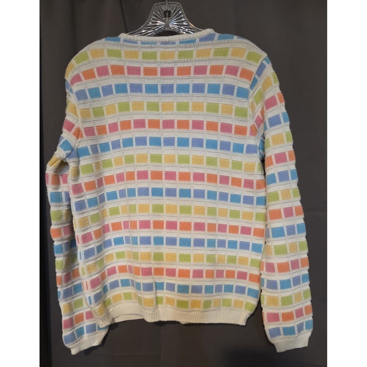 Talbots Pastel Multi Color Geometric Block Zip Up, Woman's Small Cotton Cardigan - Thumbnail 4