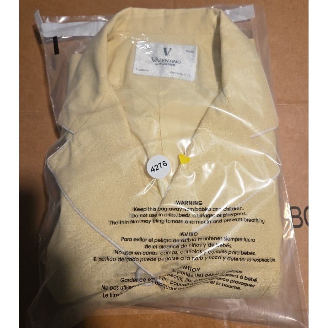 Valentino Giovanni Vintage Pastel Yellow Blazer, White Contrast Piping, 3-Button - Thumbnail 7