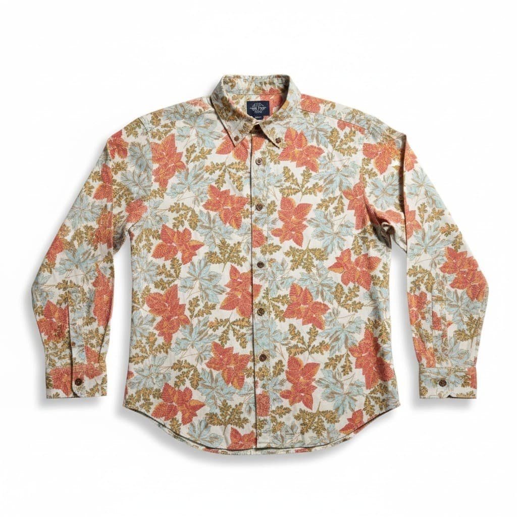 Dockers Orange Green Leaf Print Button Down, Woman's Small Shirt, Long Sleeve