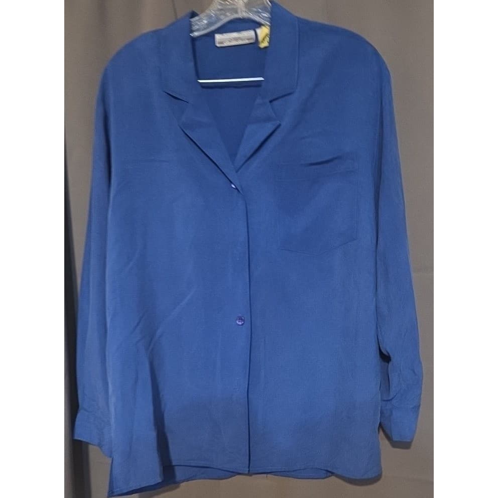 Peter Martin Silk Collection Royal Blue Button Down, Notch Lapel, Woman's Small - Thumbnail 3