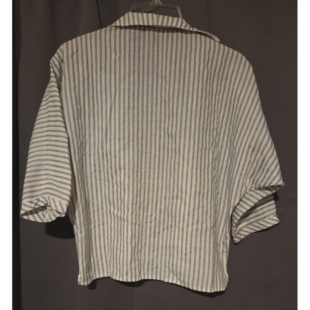 Collegiana Blue White Striped Dolman Sleeve Button Up, Vtg Shirt, Crest Button - Thumbnail 4