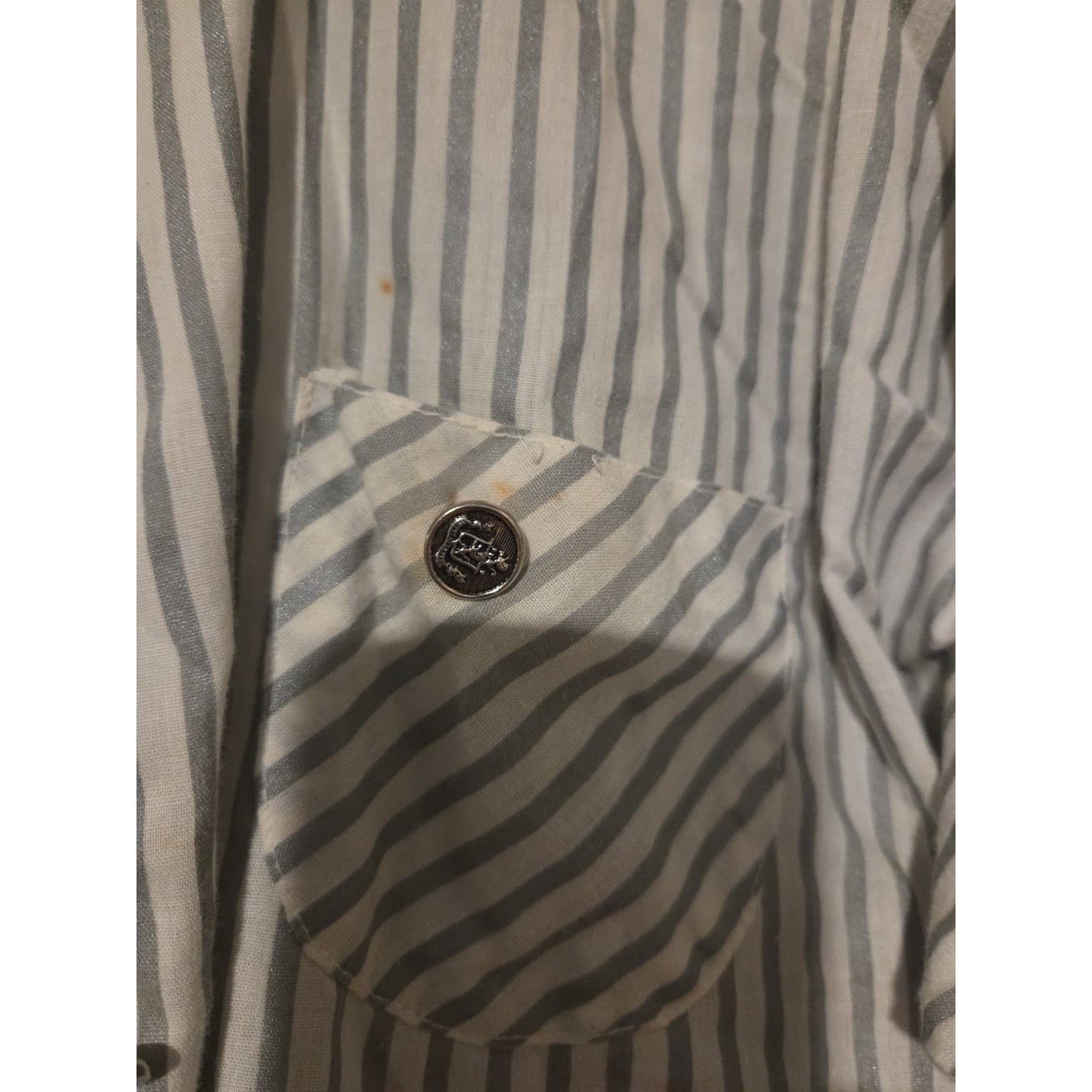 Collegiana Blue White Striped Dolman Sleeve Button Up, Vtg Shirt, Crest Button - Thumbnail 7