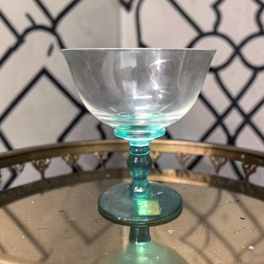 Marquis Waterford Bermuda Green Champagne Coupe, Vintage Cut Crystal Stemware