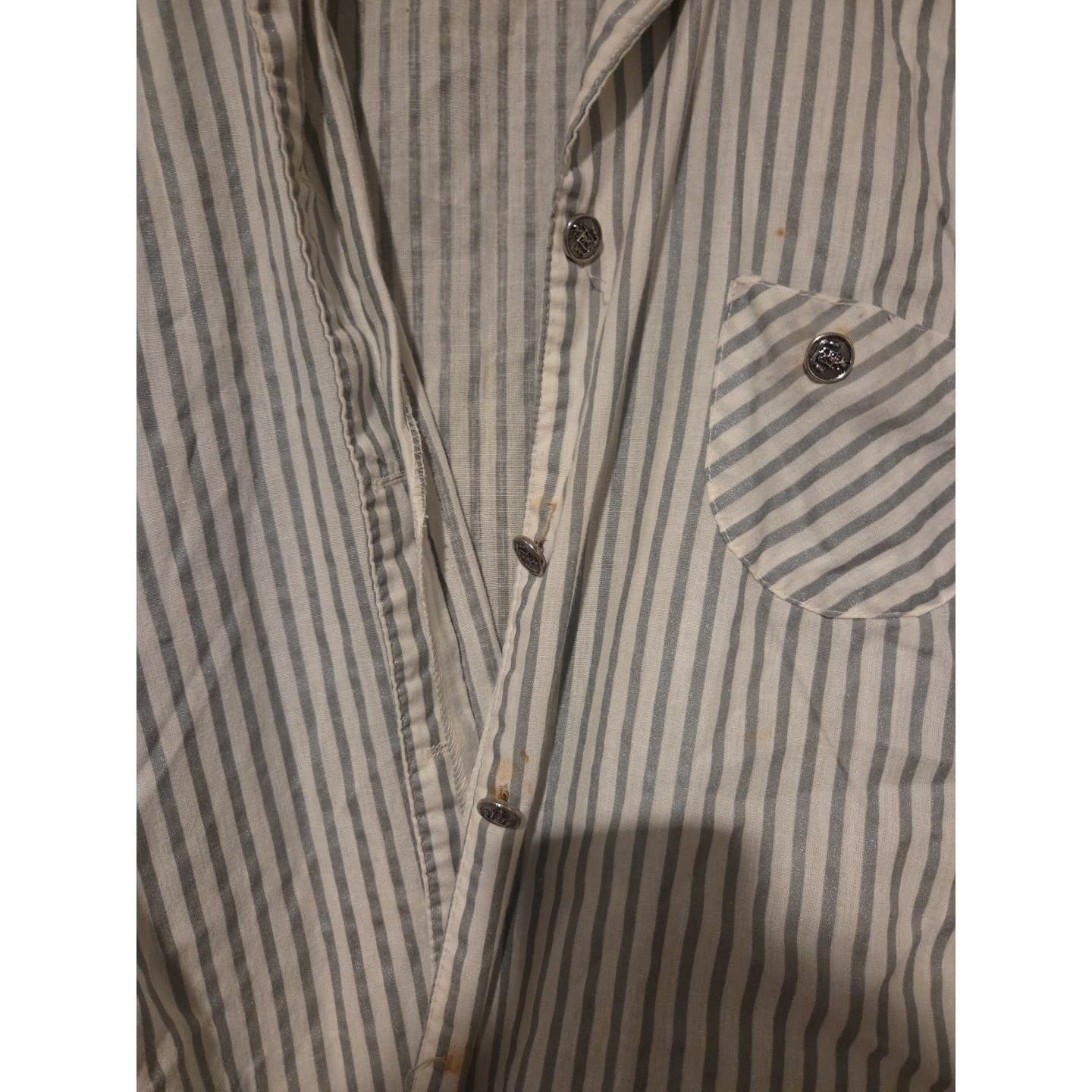 Collegiana Blue White Striped Dolman Sleeve Button Up, Vtg Shirt, Crest Button - Thumbnail 6