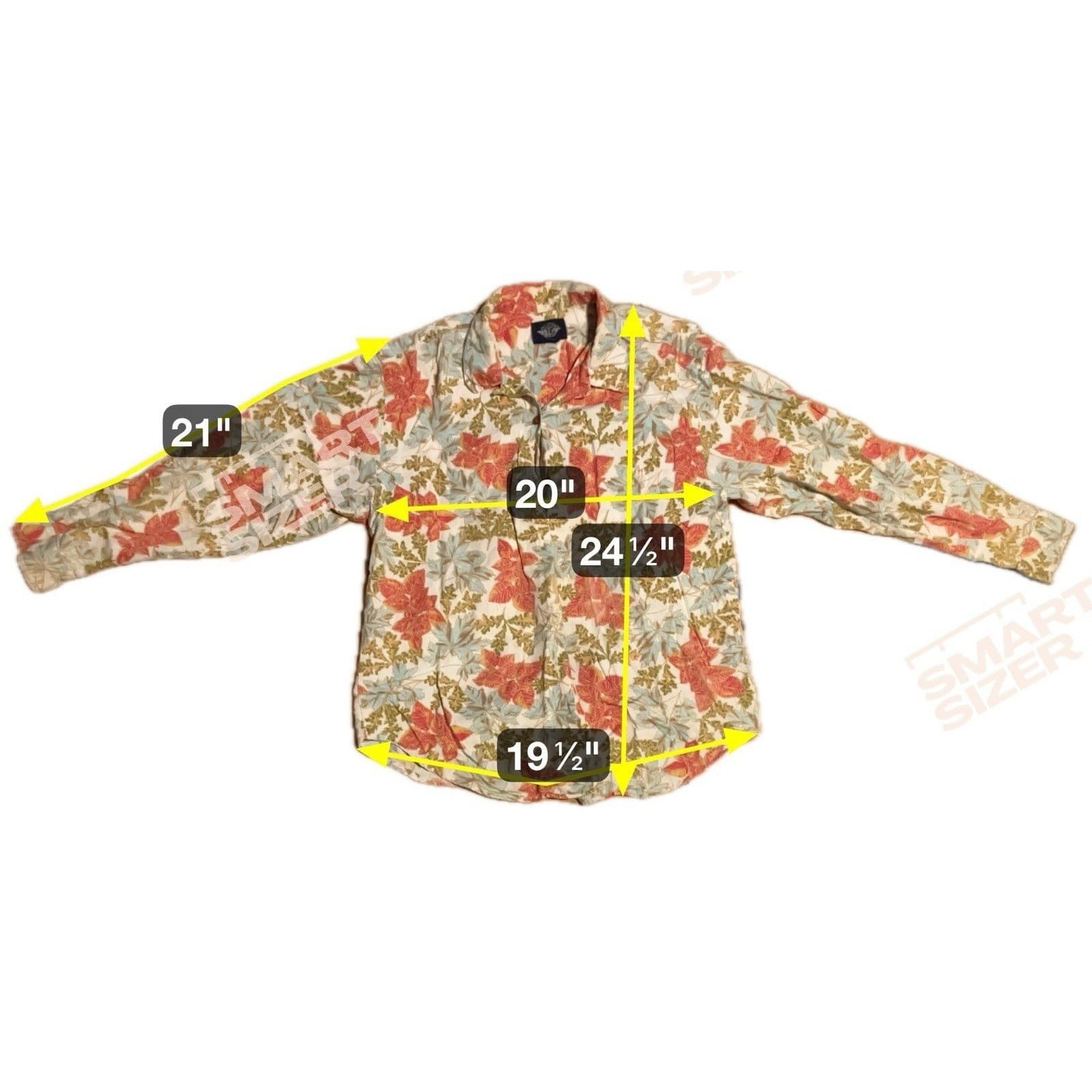 Dockers Orange Green Leaf Print Button Down, Woman's Small Shirt, Long Sleeve - Thumbnail 2