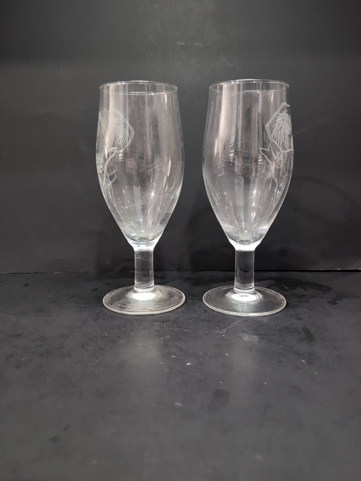 African Zoo Animals Glass Water Goblets, Etched Glasses, Chintz, Goblet Pair - Thumbnail 2