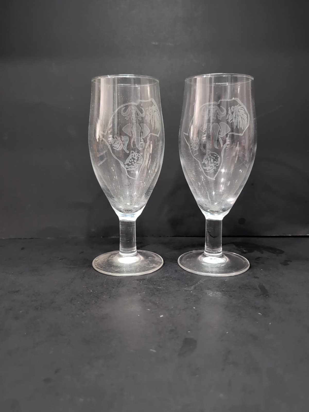 African Zoo Animals Glass Water Goblets, Etched Glasses, Chintz, Goblet Pair - Thumbnail 3