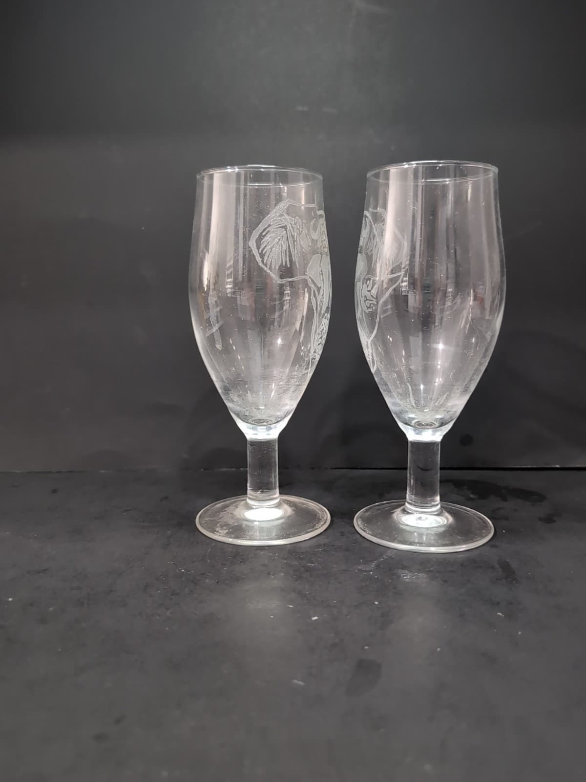 African Zoo Animals Glass Water Goblets, Etched Glasses, Chintz, Goblet Pair - Thumbnail 4