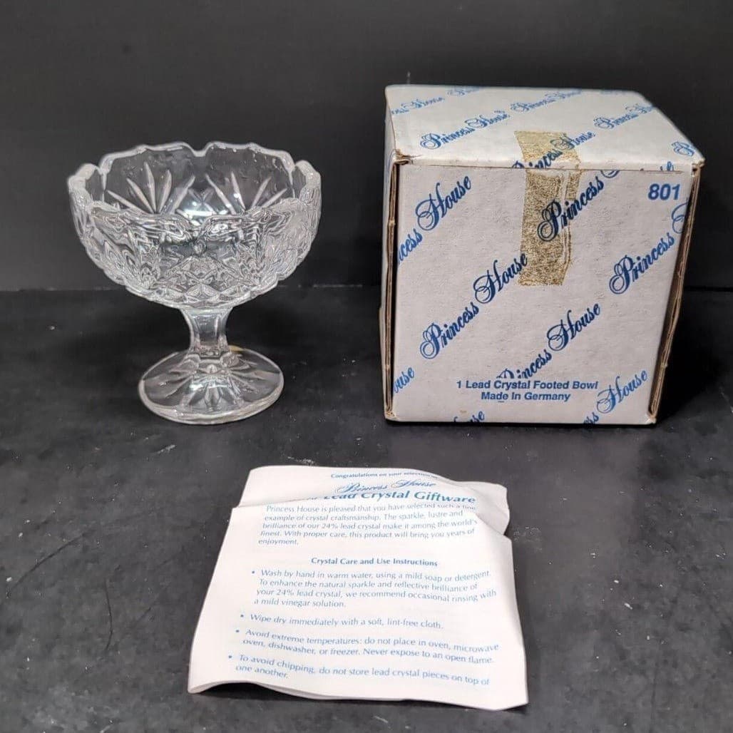 Princess House Royal Highlights Footed Dessert Bowl #801, Vtg Crystal Stemware - Thumbnail 2