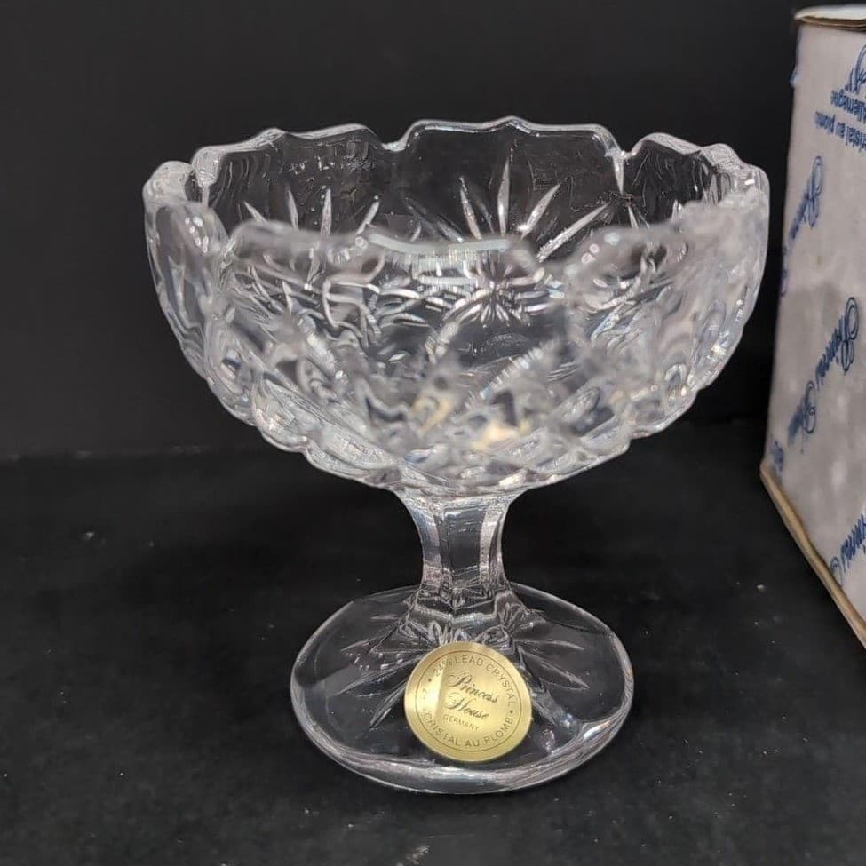 Princess House Royal Highlights Footed Dessert Bowl #801, Vtg Crystal Stemware - Thumbnail 3