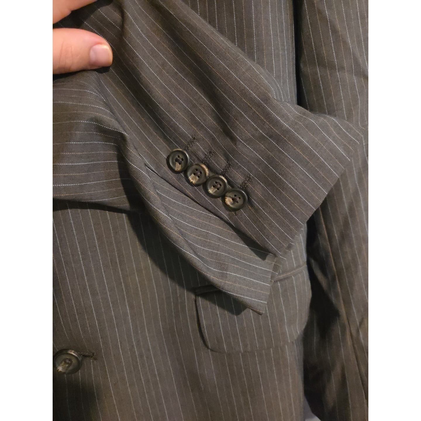 Ralph Ralph Lauren Brown Pinstripe Two Button Blazer, Men's 46L Sport Coat - Thumbnail 8