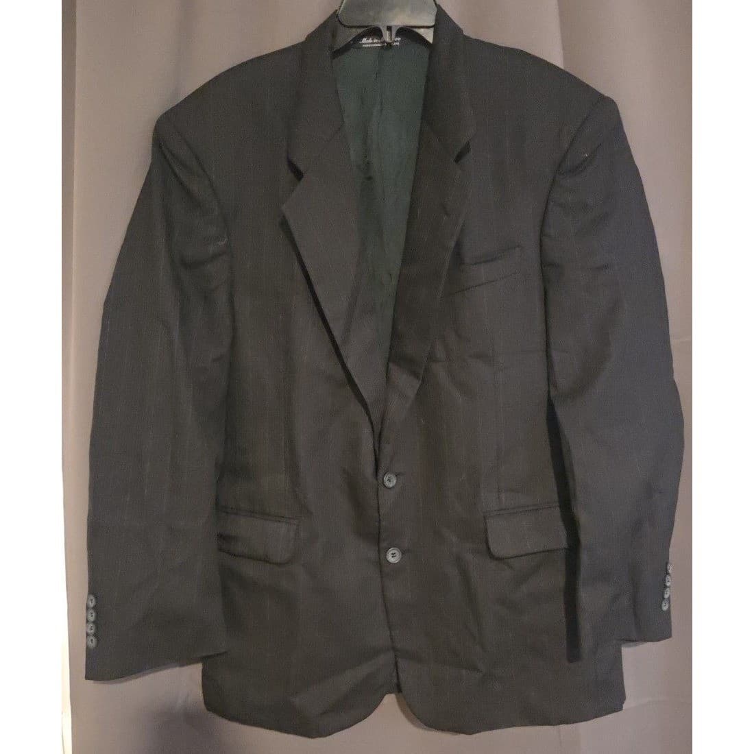 JD Christopher London New York Black Pinstripe Wool Blend Blazer, Men's 40R - Thumbnail 3