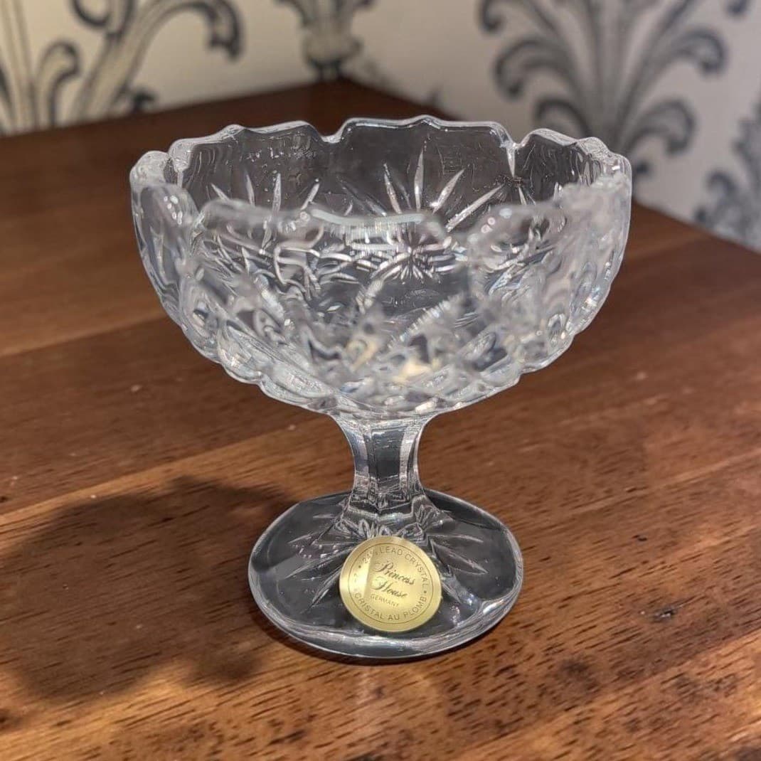 Princess House Royal Highlights Footed Dessert Bowl #801, Vtg Crystal Stemware