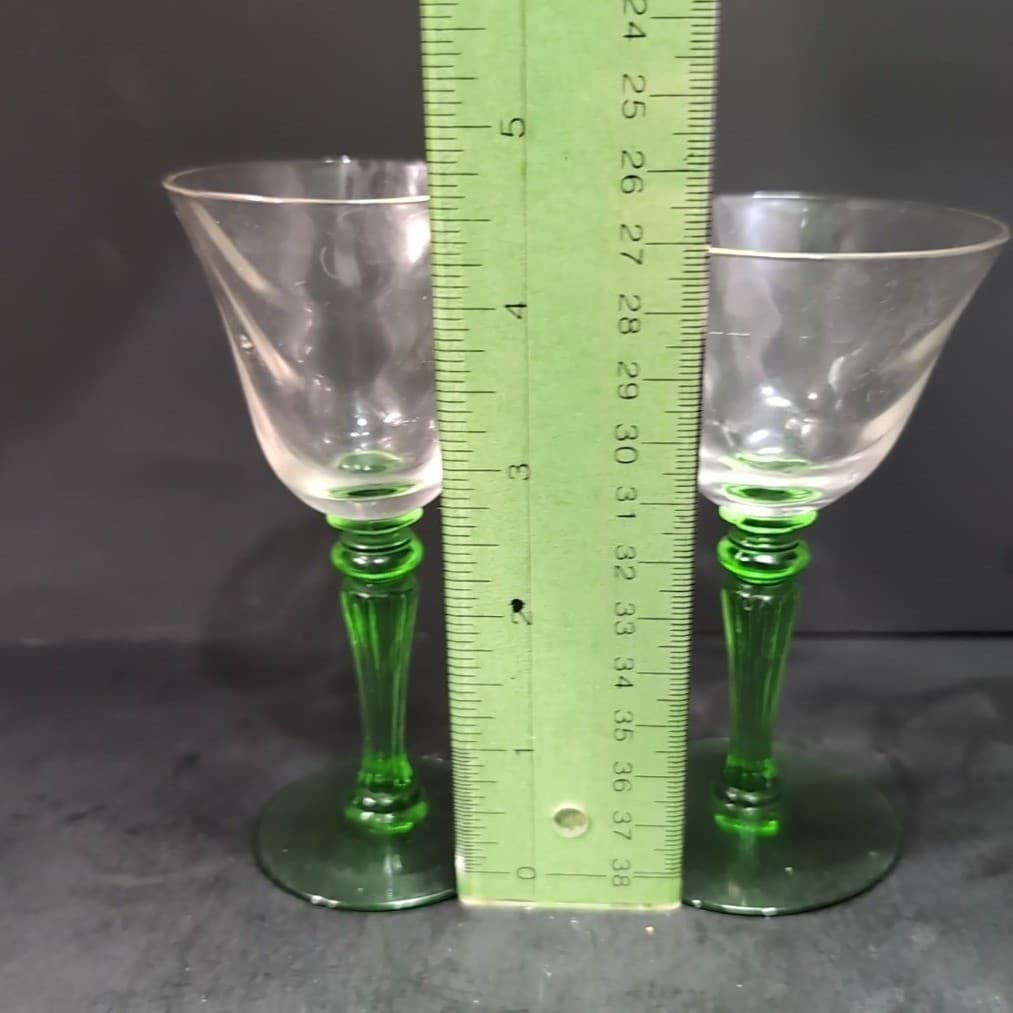 Tiffin Green Stem Cordials, Set of 2, Optic Design Liqueur Glasses, Cocktails - Thumbnail 10