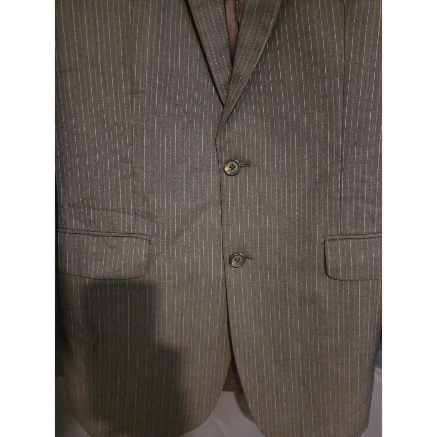 Ralph Ralph Lauren Brown Pinstripe Two Button Blazer, Men's 46L Sport Coat - Thumbnail 7