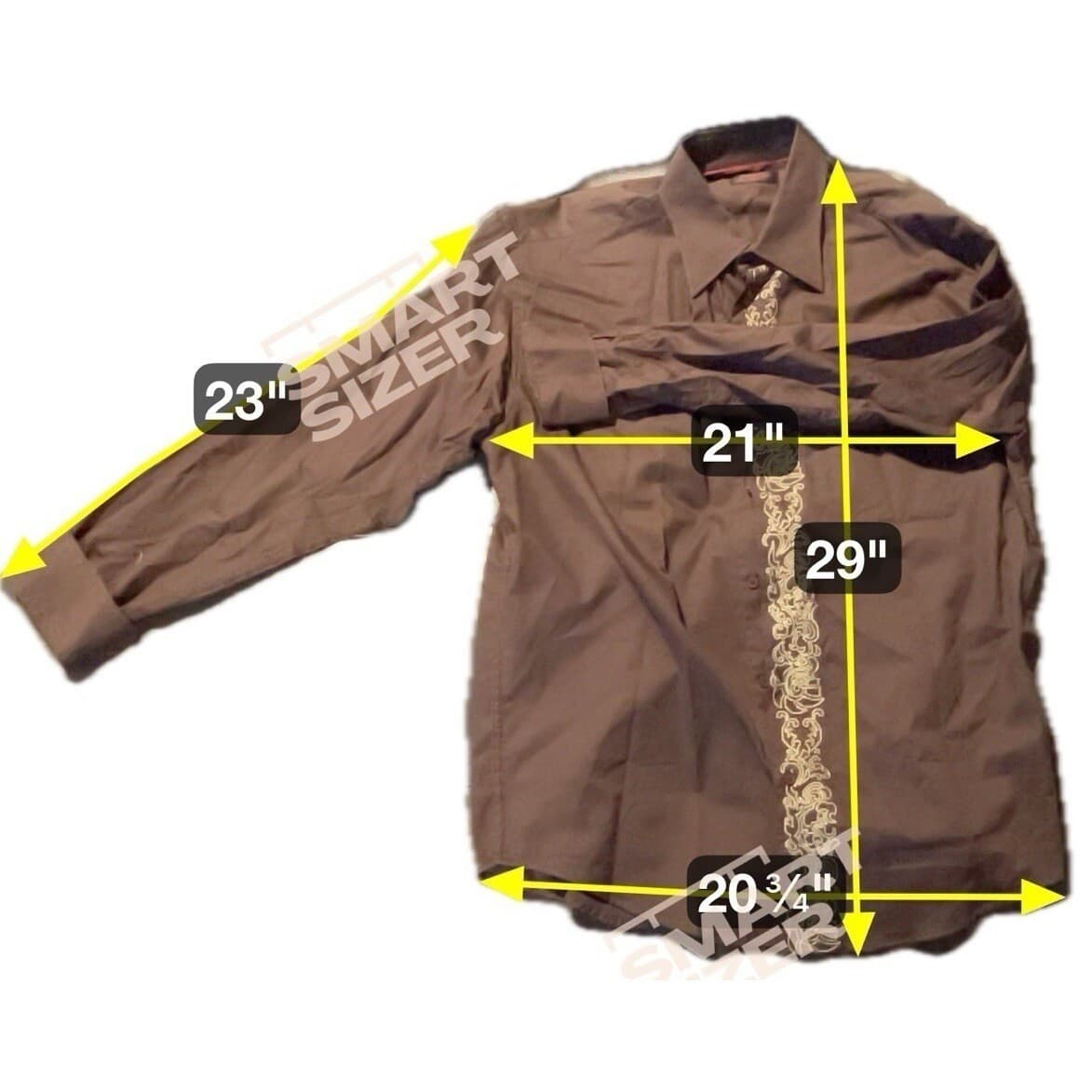 Contigo Long Sleeve Button Down Shirt, Brown Gold Embroidered Scroll, Men's - Thumbnail 2