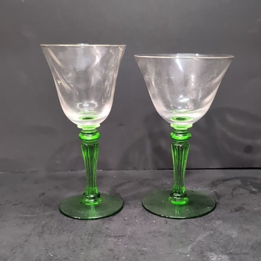 Tiffin Green Stem Cordials, Set of 2, Optic Design Liqueur Glasses, Cocktails - Thumbnail 5