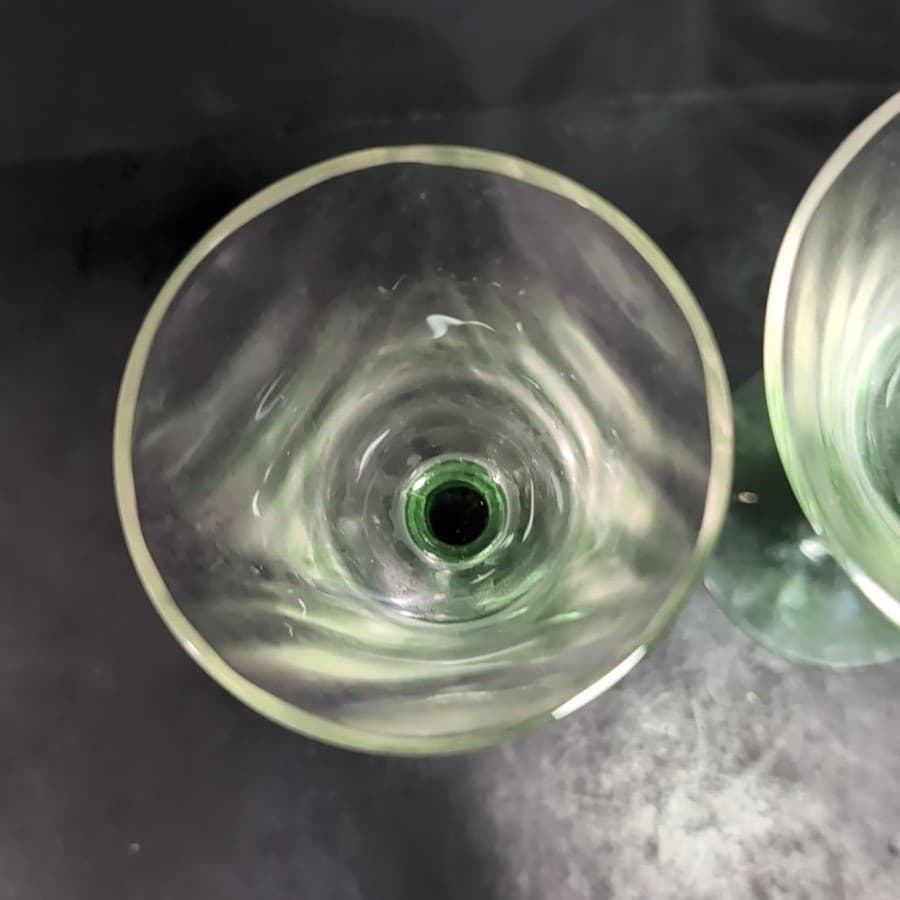 Tiffin Green Stem Cordials, Set of 2, Optic Design Liqueur Glasses, Cocktails - Thumbnail 7