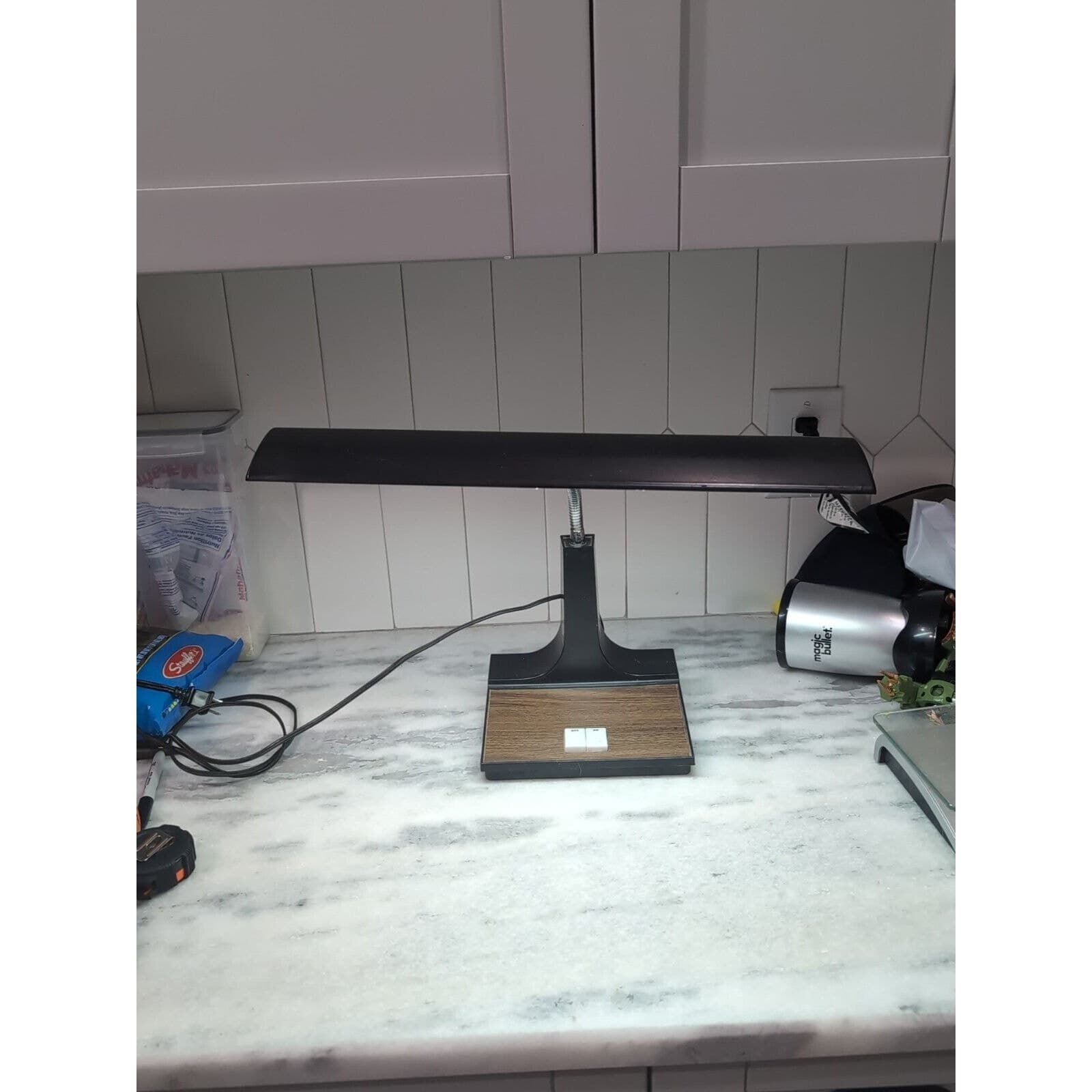 Gooseneck Lamp Black Wood Grain, UL Tested, Vintage Desk Light, Task Lighting