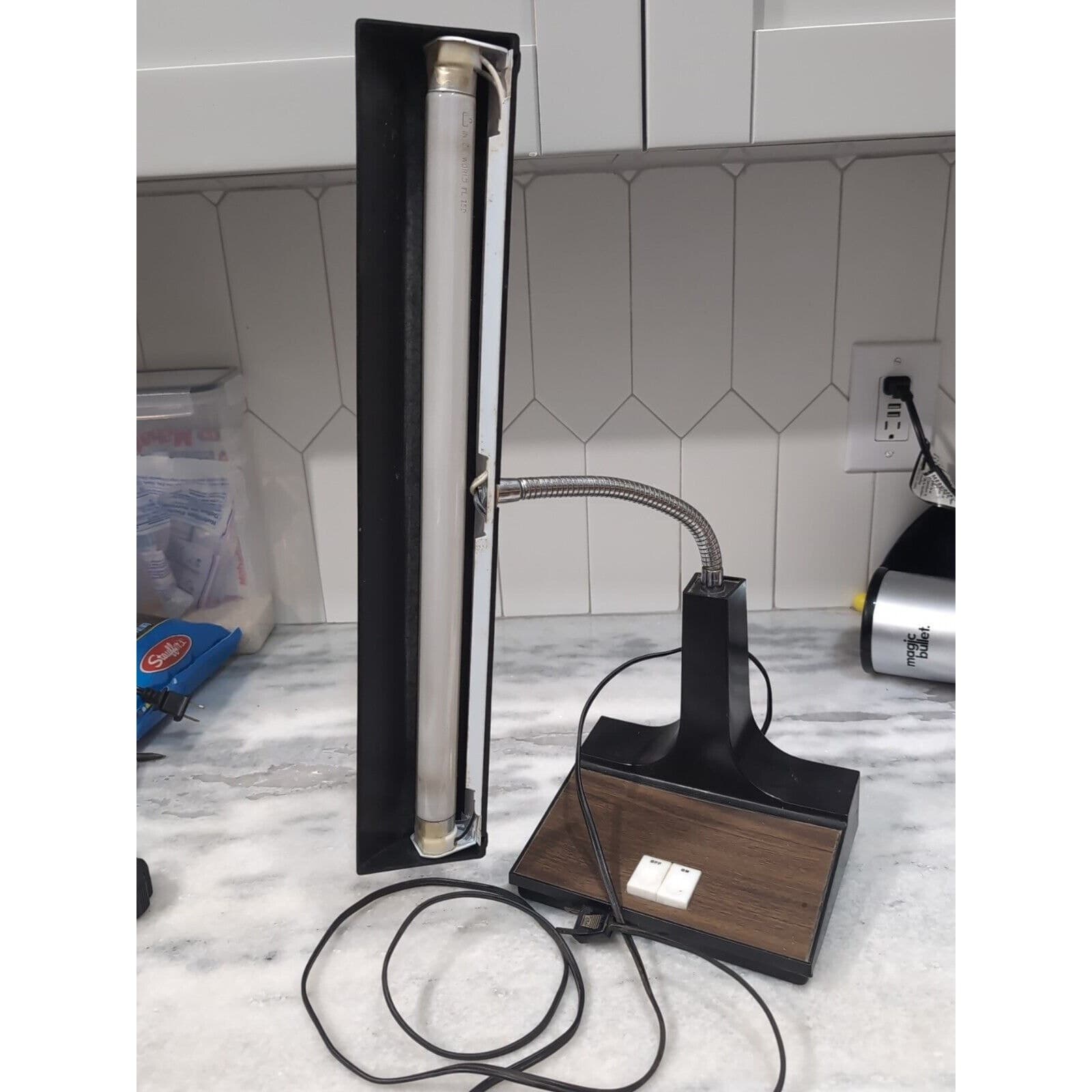 Gooseneck Lamp Black Wood Grain, UL Tested, Vintage Desk Light, Task Lighting - Thumbnail 4