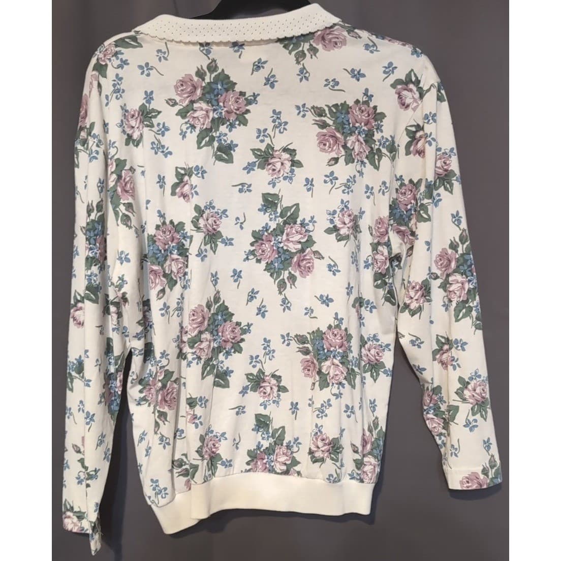 Ship n Shore Vtg Floral Polo Sweatshirt, Cream Pink Blue, Women's Large NRW3A6 - Thumbnail 4