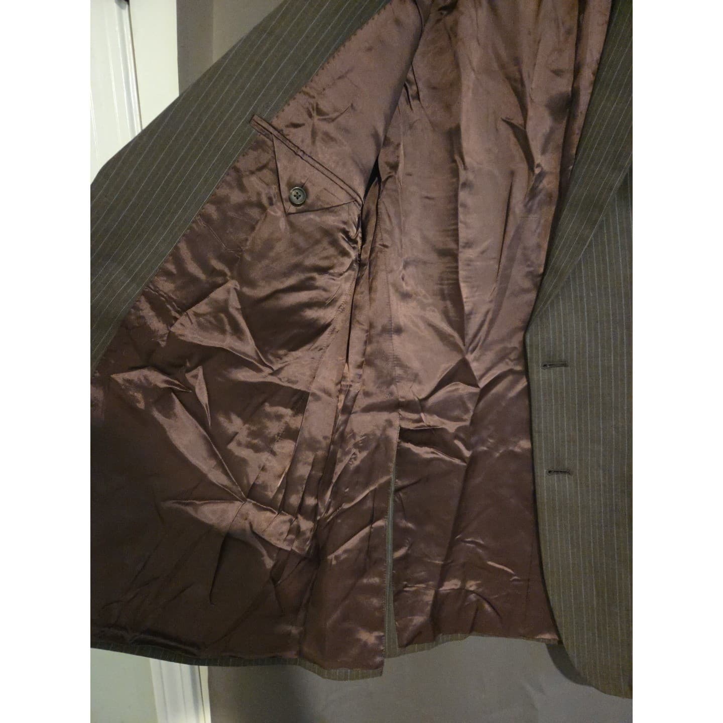 Ralph Ralph Lauren Brown Pinstripe Two Button Blazer, Men's 46L Sport Coat - Thumbnail 9