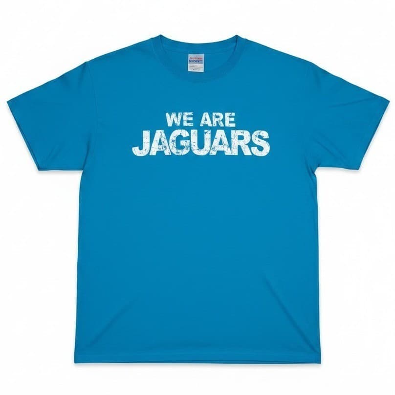 Hanes Heavyweight We Are Jaguars Graphic Tee, Blue Short Sleeve Shirt, Large