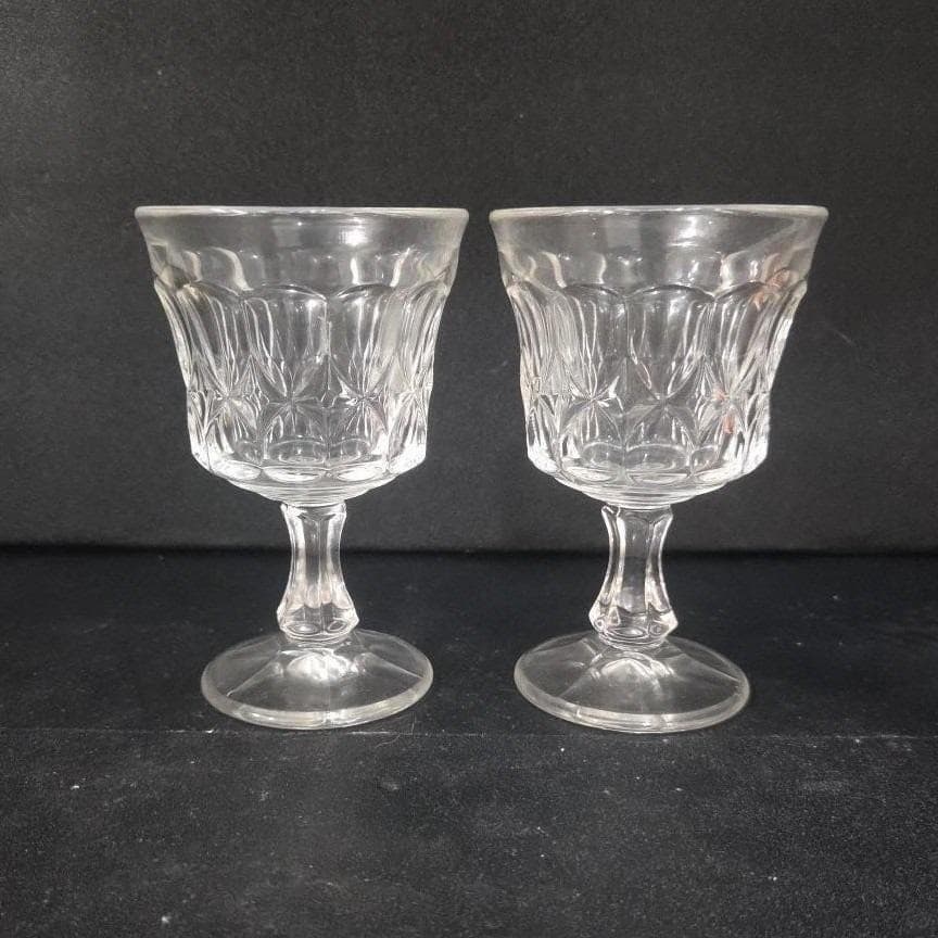 Noritake Perspective Clear Wine Glasses, Set of 2, Vintage Pressed Glass Goblets - Thumbnail 9